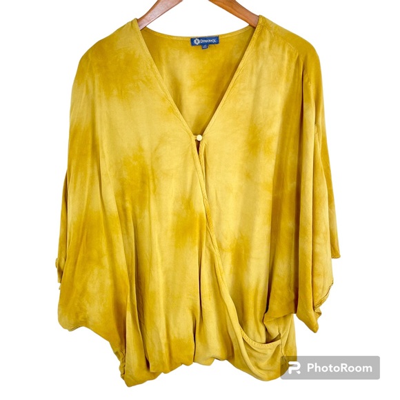 Democracy Tops - 2/$25 Democracy Yellow Bohemian Hippie Boho Gypsy Stretch Faux Wrap Blouse L